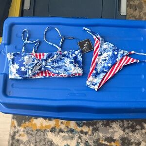 Zaful Blue White Red Tie-Dye Stars & Stripes Bikini Set BNWT